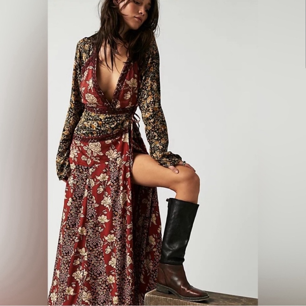 Free people boho maxi wrap dress
